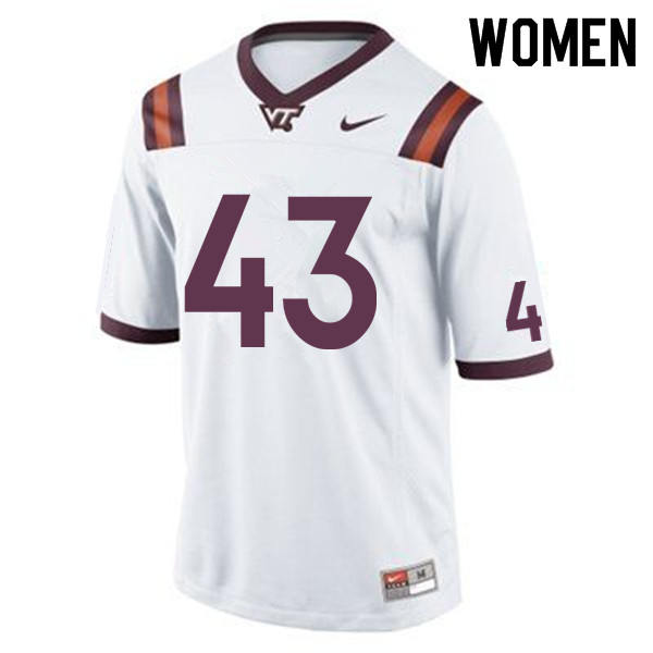 Women #43 Michael Peterson Virginia Tech Hokies College Football Jerseys Sale-White - Click Image to Close